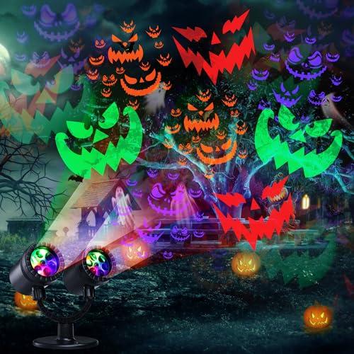 Moxled kültéri Halloween dekoráció, kétfejes dinamikus projektor időzítővel, vízálló ördögarc mintás díszvilágítás