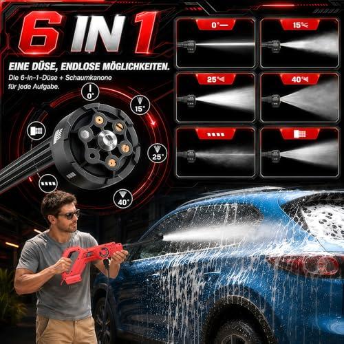 Akkumulátoros magasnyomású mosó Milwaukee 18 V akkumulátorhoz, 80 bar / 1300 PSI, 6 az 1-ben, 5 m tömlővel, hordozható mini