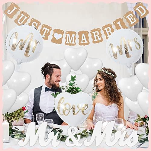 Esküvői dekorációs készlet, Just Married füzér 23 db lufival, Mr & Mrs
