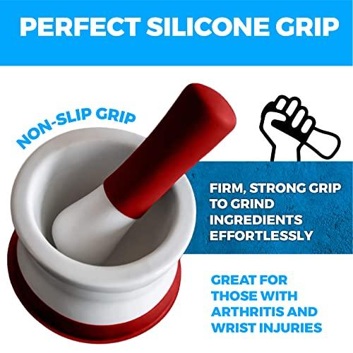 Cooler Kitchen EZ-Grip kerámia mozsár kerámia törővel, levehető csúszásmentes szilikon talppal, mosogatógépben mosható