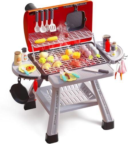 CUTE STONE gyerek BBQ grill játék, konyhai játékszett, valósághű füstölgő grillező készlet