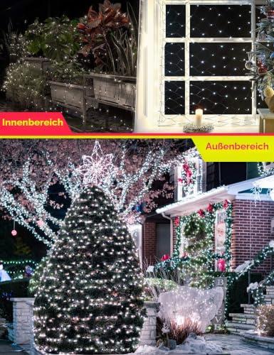 204 LED-es fényháló, 3 x 2 m, napelemes / USB-s, vízálló fényfüggöny karácsonyfára