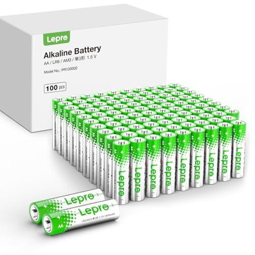 Lepro AA Batteries, Pack of 100, Alkaline Battery AA with 1.5 V - Durable, Powerful & Leak-Proof, Ideal for Remote Controls, Toys, Watches,