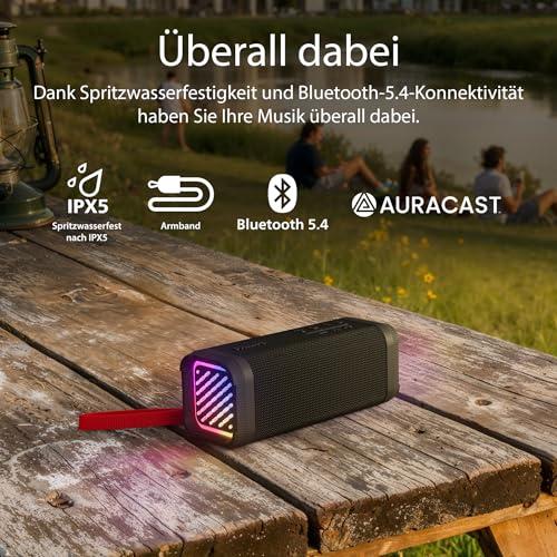 PHILIPS TAS2000B vezeték nélküli Bluetooth hangszóró LED fényshow-val, 20 W, Bass+, Auracast, 20 óra üzemidő, IPX5, USB lejátszás, mikrofon