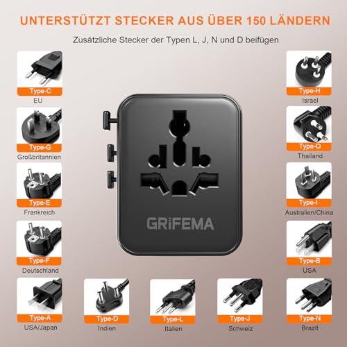 GRIFEMA univerzális 6 az 1-ben utazóadapter 2 USB-C és 2 USB-A porttal, 2 AC aljzattal