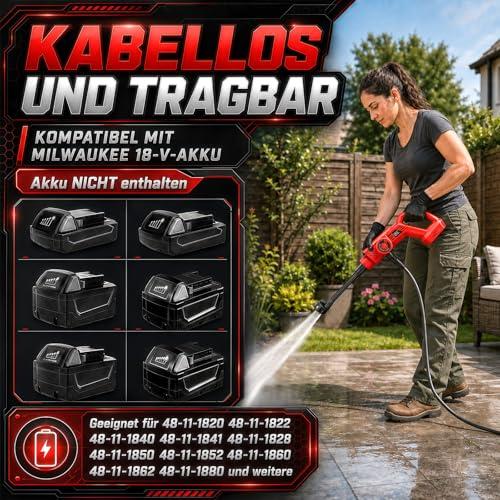 Akkumulátoros magasnyomású mosó Milwaukee 18 V akkumulátorhoz, 80 bar / 1300 PSI, 6 az 1-ben, 5 m tömlővel, hordozható mini