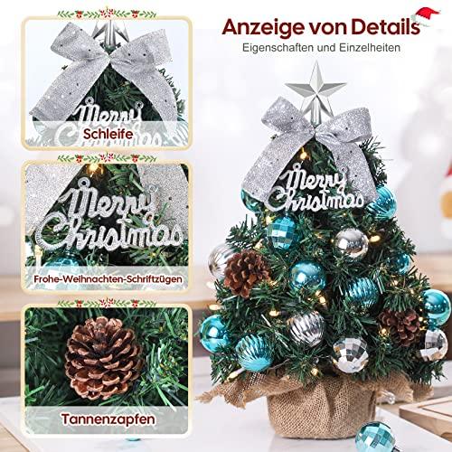 Mini műkarácsonyfa LED-es világítással, díszített asztali karácsonyfa, 60 cm