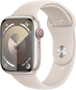 Apple Watch Series 9 Cellular 45 mm alumínium tok, Sport Band szíjjal, M/L, MRM93QL/A (Starlight)