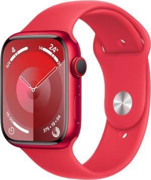 Apple Watch Series 9 Cellular 45 mm, alumínium tok, (PRODUCT)RED sportszíj M/L, MRYG3QL/A (piros)