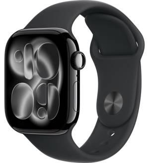 Apple Watch Series 11 Cellular okosóra, 42 mm, fekete alumíniumtok, fekete sportszíj, S/M, MF834QL/A