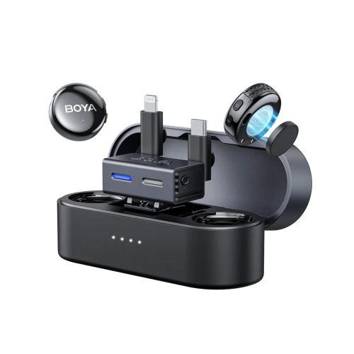 BOYA BOYALINK 3-01 vezeték nélküli mikrofon, 2,4 GHz, AI zajszűréssel, 2 adóval és 2 vevővel (USB-C, Lightning) (fekete)