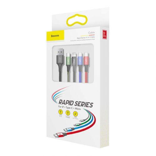 Baseus CA1T4-B01 4 az 1-ben kábel, Lightning + 2 x USB-C + Micro USB, 3,5A, 1,2 m (fekete)