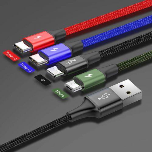 Baseus CA1T4-B01 4 az 1-ben kábel, Lightning + 2 x USB-C + Micro USB, 3,5A, 1,2 m (fekete)
