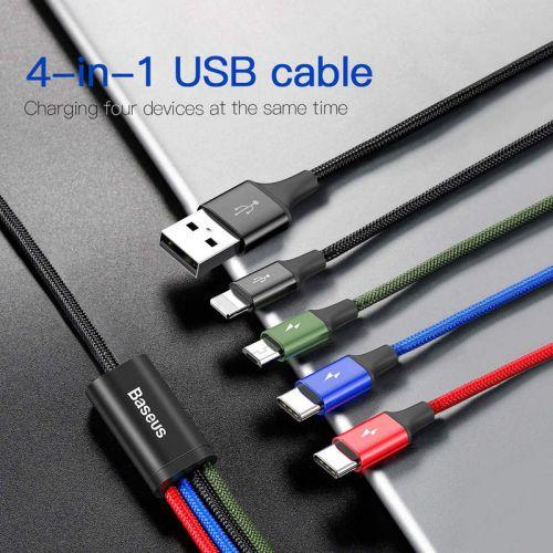 Baseus CA1T4-B01 4 az 1-ben kábel, Lightning + 2 x USB-C + Micro USB, 3,5A, 1,2 m (fekete)