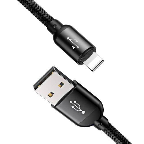 Baseus Three Primary Colors 3 az 1-ben kábel Lightning/USB-C/micro USB, nylon fonat, 3,5A, 1,2 m (CAMLT-BSY01) (fekete)