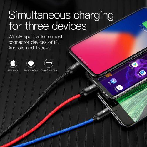 Baseus Three Primary Colors 3 az 1-ben kábel Lightning/USB-C/micro USB, nylon fonat, 3,5A, 1,2 m (CAMLT-BSY01) (fekete)