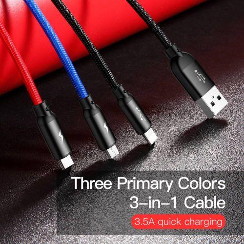 Baseus Three Primary Colors 3 az 1-ben kábel Lightning/USB-C/micro USB, nylon fonat, 3,5A, 1,2 m (CAMLT-BSY01) (fekete)