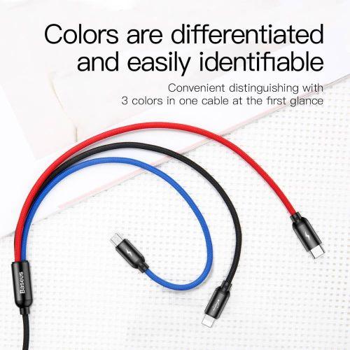 Baseus Three Primary Colors 3 az 1-ben kábel Lightning/USB-C/micro USB, nylon fonat, 3,5A, 1,2 m (CAMLT-BSY01) (fekete)