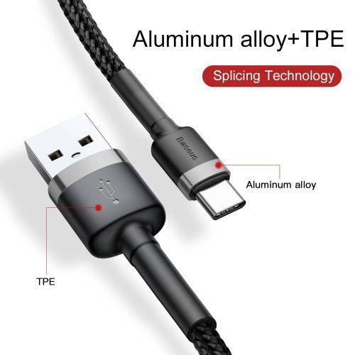 Baseus Cafule USB-A / USB-C kábel, 2A, 3 m, CATKLF-UG1 (szürke/fekete)