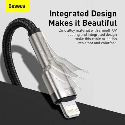 Baseus Cafule sorozatú USB-C – Lightning fém adatkábel, PD 20W, 1 m (CATLJK-A01) (fekete)