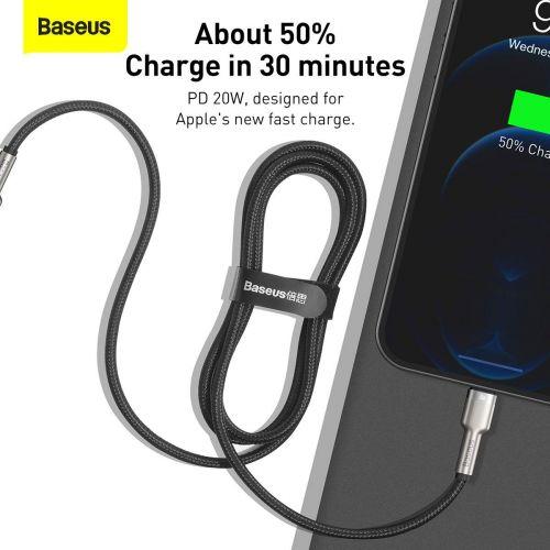 Baseus Cafule sorozatú USB-C – Lightning fém adatkábel, PD 20W, 1 m (CATLJK-A01) (fekete)
