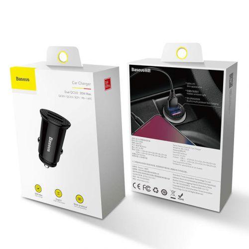 Baseus Circular autós töltő, 2x USB-A, Quick Charge 3.0, 30 W (CCALL-YD01) (fekete)