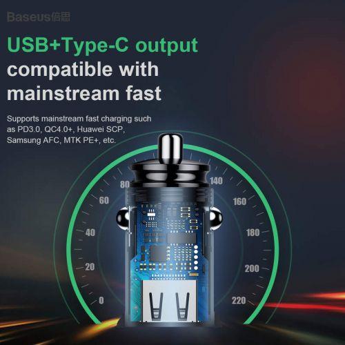 Baseus Circular PPS autós töltő, USB-A + USB-C, PD 3.0, QC 4.0, 30 W (CCALL-YS01) (fekete)