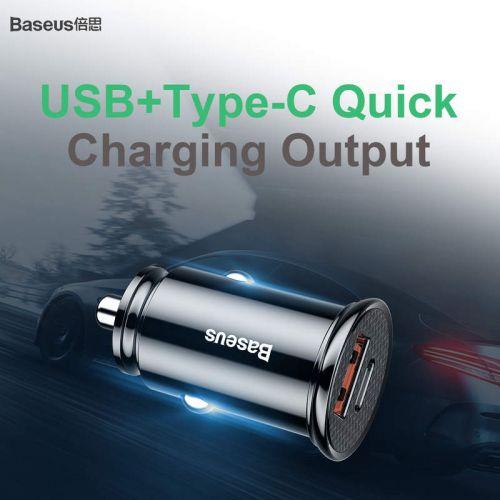 Baseus Circular PPS autós töltő, USB-A + USB-C, PD 3.0, QC 4.0, 30 W (CCALL-YS01) (fekete)