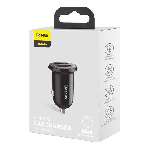 Baseus Pro autós szivargyújtó töltő, dupla USB, 4,8 A (CCALLP-01) (fekete)