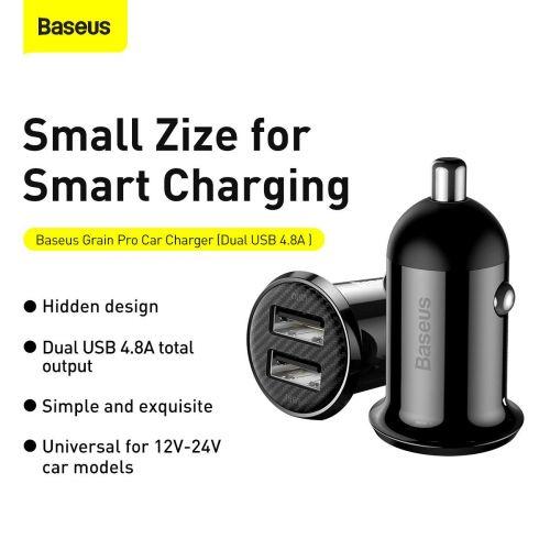 Baseus Pro autós szivargyújtó töltő, dupla USB, 4,8 A (CCALLP-01) (fekete)