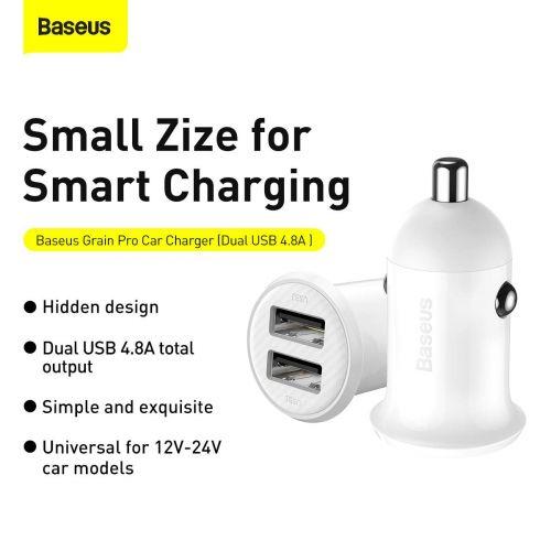 Baseus Pro autós töltő, 2 USB, 4,8 A (CCALLP-02) (fehér)