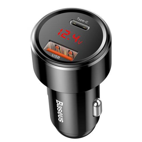 Baseus Magic Series PPS autós töltő digitális kijelzővel, USB-C PD + USB QC, 45W, CCMLC20C-01 (fekete)