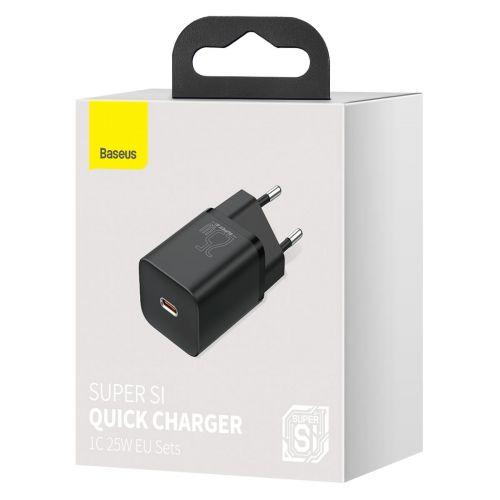 Baseus Super Si 1C utazó gyorstöltő, 25W, EU dugó, USB-C (CCSP020101) (fekete)