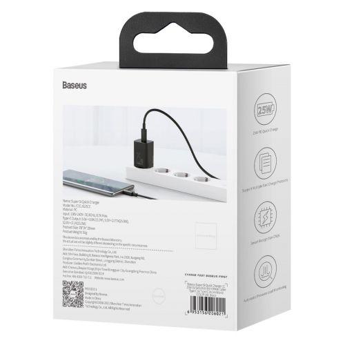 Baseus Super Si 1C utazó gyorstöltő, 25W, EU dugó, USB-C (CCSP020101) (fekete)