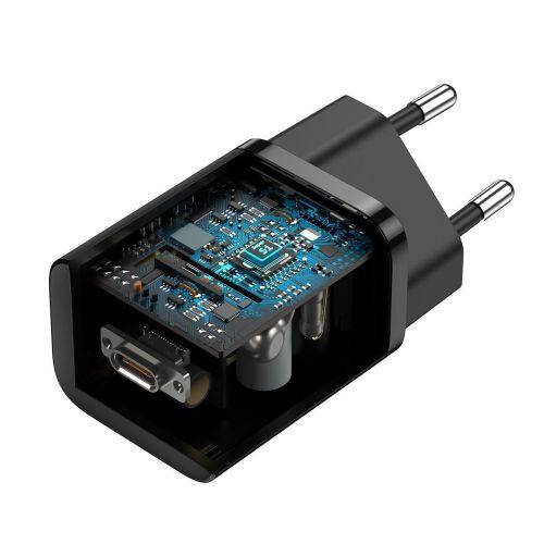 Baseus Super Si 1C utazó gyorstöltő, 25W, EU dugó, USB-C (CCSP020101) (fekete)