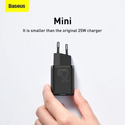 Baseus Super Si 1C utazó gyorstöltő, 25W, EU dugó, USB-C (CCSP020101) (fekete)
