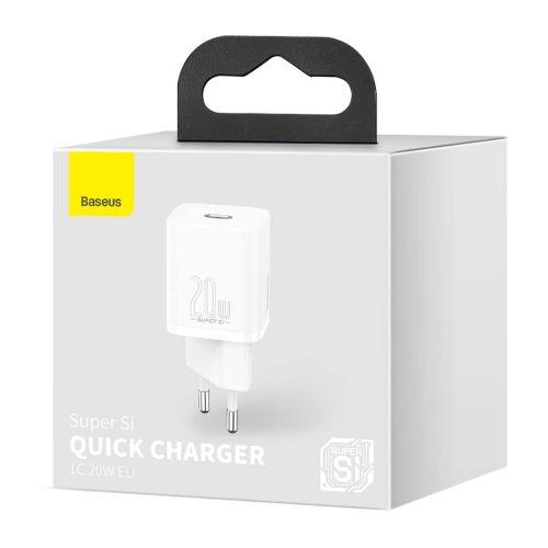 Baseus Super Si 1C hálózati gyorstöltő, USB-C, PD 20 W, EU csatlakozó, CCSUP-B02 (fehér)