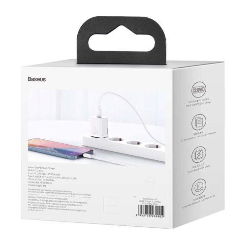 Baseus Super Si 1C hálózati gyorstöltő, USB-C, PD 20 W, EU csatlakozó, CCSUP-B02 (fehér)