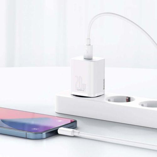 Baseus Super Si 1C hálózati gyorstöltő, USB-C, PD 20 W, EU csatlakozó, CCSUP-B02 (fehér)