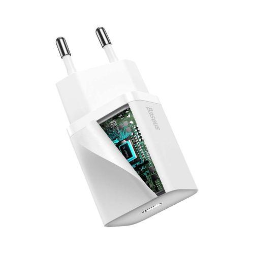 Baseus Super Si 1C hálózati gyorstöltő, USB-C, PD 20 W, EU csatlakozó, CCSUP-B02 (fehér)