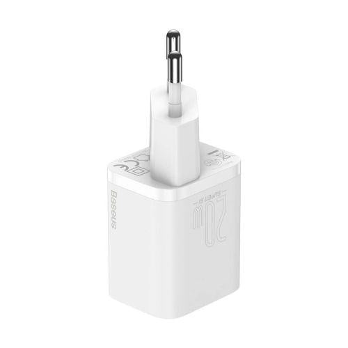 Baseus Super Si 1C hálózati gyorstöltő, USB-C, PD 20 W, EU csatlakozó, CCSUP-B02 (fehér)
