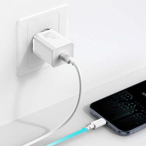 Baseus Super Si 1C hálózati gyorstöltő, USB-C, PD 20 W, EU csatlakozó, CCSUP-B02 (fehér)