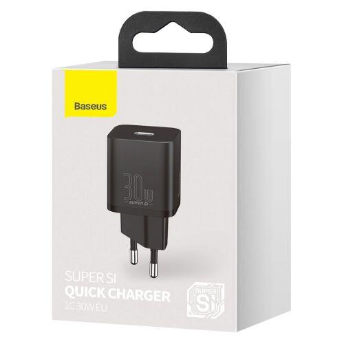 Baseus Super Si 1C hálózati gyorstöltő, USB-C, PD 30W, EU dugó (CCSUP-J01) (fekete)
