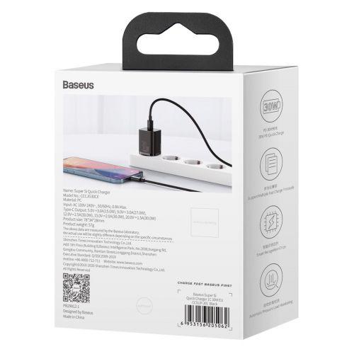 Baseus Super Si 1C hálózati gyorstöltő, USB-C, PD 30W, EU dugó (CCSUP-J01) (fekete)