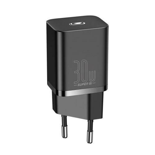 Baseus Super Si 1C hálózati gyorstöltő, USB-C, PD 30W, EU dugó (CCSUP-J01) (fekete)