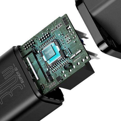 Baseus Super Si 1C hálózati gyorstöltő, USB-C, PD 30W, EU dugó (CCSUP-J01) (fekete)