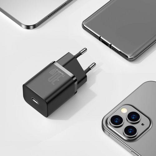 Baseus Super Si 1C hálózati gyorstöltő, USB-C, PD 30W, EU dugó (CCSUP-J01) (fekete)