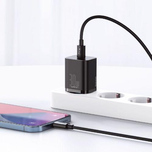 Baseus Super Si 1C hálózati gyorstöltő, USB-C, PD 30W, EU dugó (CCSUP-J01) (fekete)