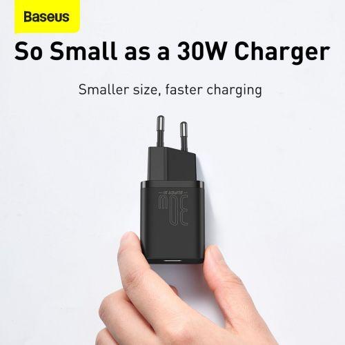 Baseus Super Si 1C hálózati gyorstöltő, USB-C, PD 30W, EU dugó (CCSUP-J01) (fekete)