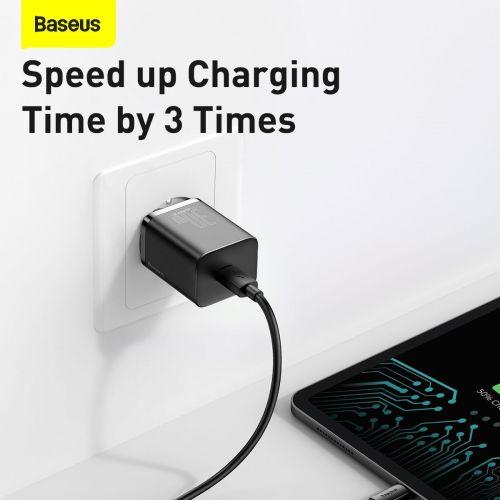 Baseus Super Si 1C hálózati gyorstöltő, USB-C, PD 30W, EU dugó (CCSUP-J01) (fekete)